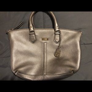 Cole Haan Silver Metallic Pebbled Leather Purse